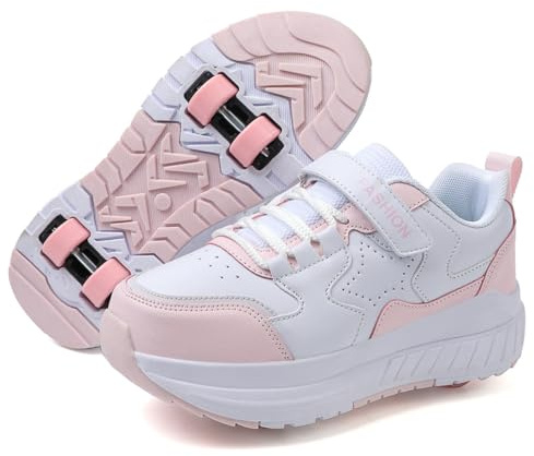 Mateju Chaussures à roulettes Garçons Filles, Patins à roulettes Enfants avec 4 roulettes Rétractables, 2 en 1 Chaussures de Skateboard Adolescents Extérieur Chaussures de Sport