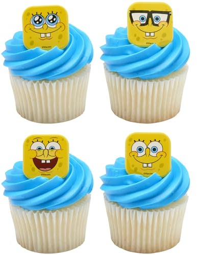 DecoPac SpongeBob SquarePants™ Mood Faces Rings, SpongeBob Cupcake Decorations Featuring SpongeBob SquarePants, Yellow - 24 Pack