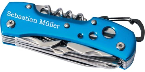 Juwelier Schönschmied Tachenmesser 12-teilig Messer mit Gravur Multifunktionsmesser mit Wunschgravur als Geschenk Farbe Blau Edelstahl KN6