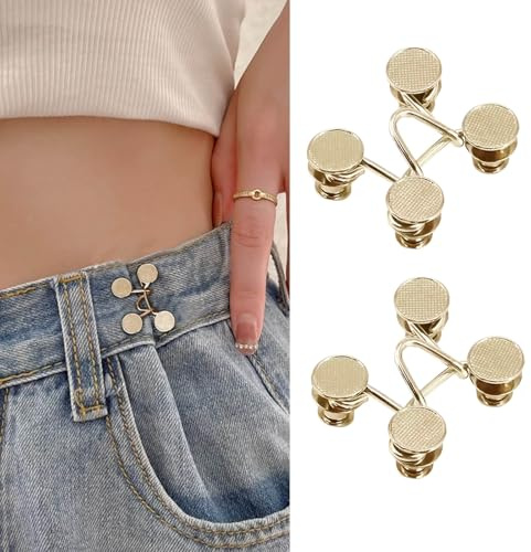 Adjustable Jeans Button, Removable Waist Cincher, No Sewing can be Reused | Suitable for Loose-Fitting Jeans, Belt Cincher, can Help the Wearer Better Show the Figure, Golden
