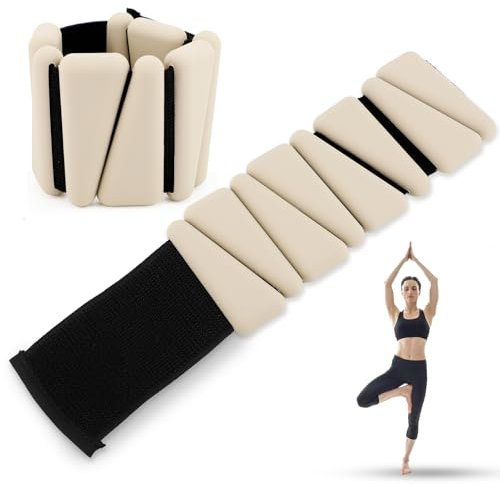 Handgelenk- und Knöchelgewichte,2er-Set (je 1 lb) Verstellbare Gewichte, Silikonarmbänder für Frauen und Männer, für Läufe, Jogging, Spaziergänge, Yoga, Tanz, Pilates (beige)