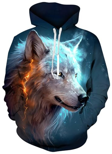 Fanient Pullover da Uomo Felpa con Cappuccio Unisex Felpa con Cappuccio da Donna con Stampa 3D Lupo Bianco Uomo Donna Street Style Pullover in Pile M