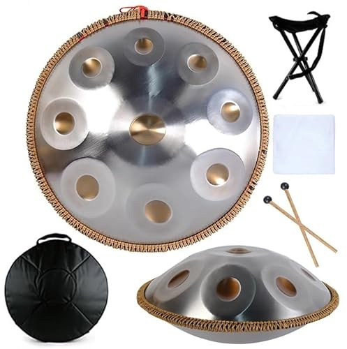 Handpan ståltrumma professionellt instrument i D-moll 432 Hz/440 Hz handpanna trumma harmoniska slagverk med eteriskt ljud utmärkt för ljudläkande meditation och avkoppling (432 Hz, 9 anmärkningar)
