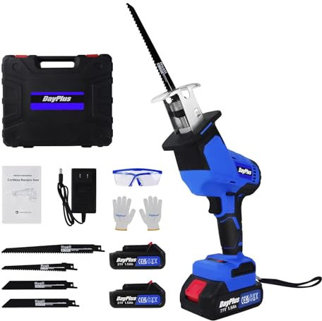 Sega a Gattuccio, 21V Sega alternativa a batteria,Velocità 0-2800SPM, 1500mAh Batterie, 4 Lame, Caricabatterie rapido, Luce LED, Seghetto A Batteria Adatto per Tagliare Legno e Metallo