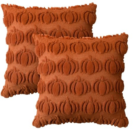 Artoid Mode Ensemble de 2 housses de coussin décoratives en fausse fourrure caramel en forme de citrouille d'automne, 40x40 cm, coussin décoratif moelleux pour l'automne, pour canapé, décoration de