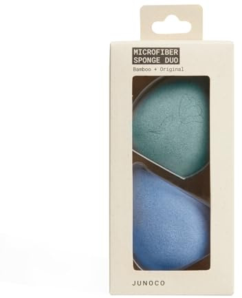 JUNO & Co. Microfiber Makeup Sponge, Dual Layer Technology for Full Coverage Flawless Makeup Blender for Foundation, Powder and Cream (2-Piece Color Duo: Blue and Green)