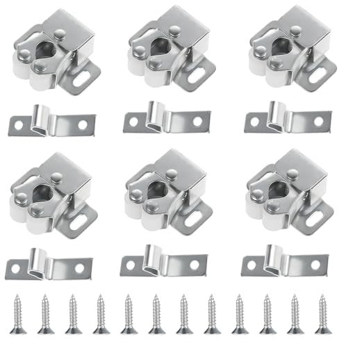 6 pestillos de armario, herrajes de sujeción fuerte, cierre de puerta de doble rodillo con tornillo, para armario, cocina, armario, muebles del hogar (plateado)