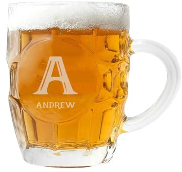 ukgiftstoreonline Personalised Beer Mug with Engraved Name, 20 oz Dimpled Glass, 12.7 cm Height