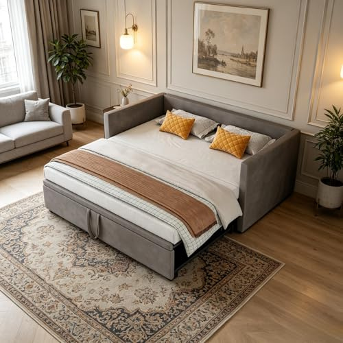 JiaOyu Sofá Cama Multifuncional Extensible 90/180 x 200 cm, sofá de 2 plazas con función de Dormir y somier de láminas, tapizado en Terciopelo, Ideal para salón y habitación de Invitados (sin colchón
