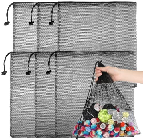 6pcs Laundry Bags with Drawstring Mesh Bag for Delicates Net Beach Tote Bag Drawstring Organizer Storage Mesh Bags Sand Toys Equipment Ball Camping Clothing Storage (10.92× 10.14 inches/28 × 26 cm)