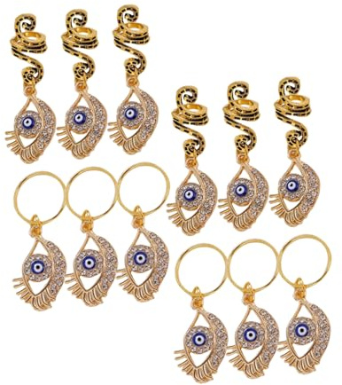 BAZEITFLOW 12pcs Spiral Dreadlock Jewelry with Evil Eye Pendants Lightweight Snake-shaped Hair Charms for Braids Braiding Accessories for Women Holiday Party Hairstyles