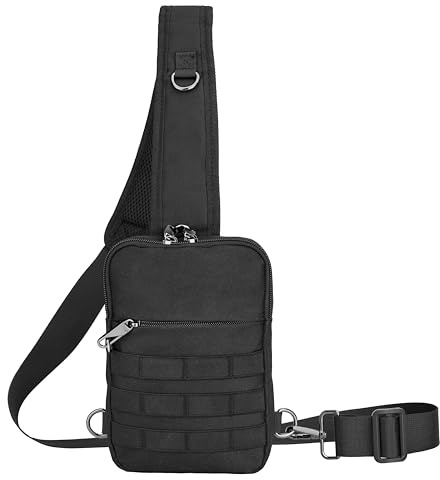 Tibroni Bolso de hombro antirobo táctico impermeable pequeño bolso de hombro pecho negro bolso cruzado bolso de hombro para hombre con cierre de cremallera y bloqueo RFID