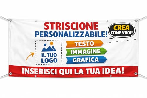 Striscione Personalizzato in PVC per Esterno – Banner Pubblicitario con Logo, Foto o Testo – Occhiellato, Impermeabile e Resistente – Stampa HD Inclusa per Eventi, Feste e Aziende
