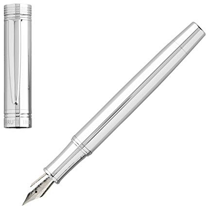 Cerruti Füllfederhalter 1881 Zoom Classic Silver aus Messing in der Farbe Silber, Schriftfarbe Blau, Länge: 13,7cm, NST2092