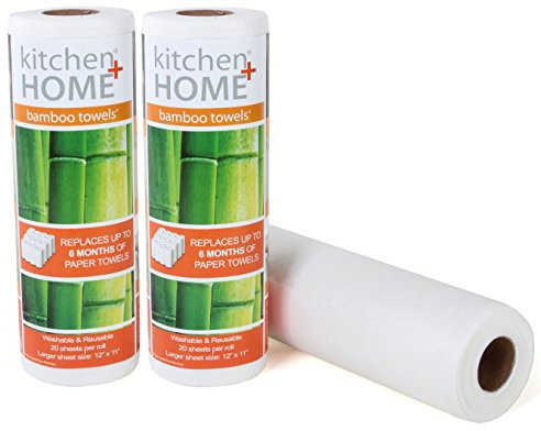 Kitchen + Home Paper Towel Alternative – Heavy Duty Washable Reusable Rayon Towels Made From Bamboo - One roll replaces 6 months of towels! 2 Pack