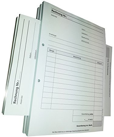 10x Rechnungsblock Block Rechnung DIN A4, 2-fach selbstdurchschreibend,2x50 Blatt weiß/grün - gelocht (22423)
