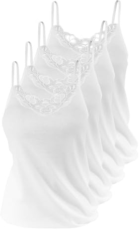 Yenita 4 stück Damen Unterhemden Spaghettiträger aus 100% Baumwolle ÖKO Tex Standard 100, mit schöner Spitze, Gr. 40/42