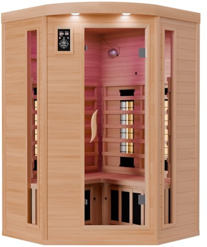 Dewello Infrarotkabine LAKEFIELD 3 120x120 DUAL-THERM für 1-2 Personen aus Hemlock Holz mit Vollspektrumstrahler