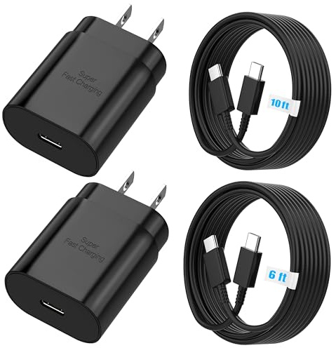 25W Super Fast Charger, USB C Block & Type C Charge Cable Cord (6ft & 10ft)