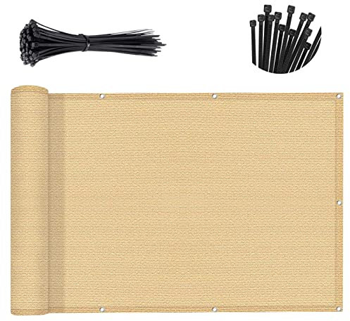 Sunny Guard 3'x16' Sand Yellow Balcony Privacy Screen Fence, Apartments Railing Screen, Heavy Duty Wind Screen for Outdoor,Backyard,Patio,Deck Privacy（We Make Custom Sizes）