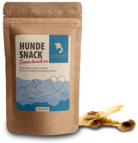 Freund & Pfote Kaninchenohren ohne Fell | getrocknet | Kauartikel für Hunde - ohne Zusatzstoffe | 100% rein & natürlich | plastikfrei verpackt (100 Gramm)
