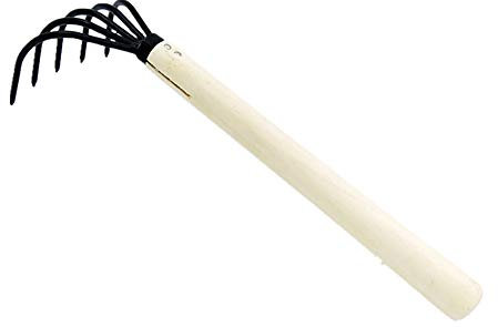 Gardening Hand Rake Metal Five-claw Bow Rake with Wood Handle for Collect Loose Debris Among Delicate Plants Lawns Yards 34cm x 11cm