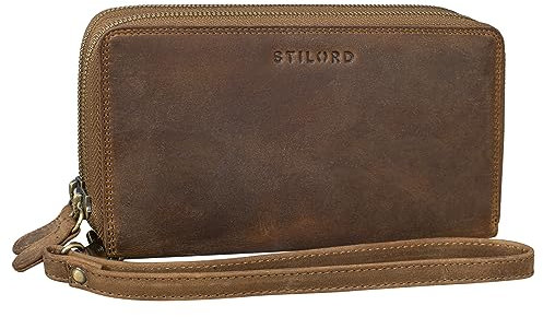 STILORD 'Bryan' Geldbörse Handgelenk Herren Leder mit Handschlaufe Geldbeutel Portemonnaie RFID Wallet Herren Handytasche Handgelenktasche Echtleder, Farbe:mittel - braun