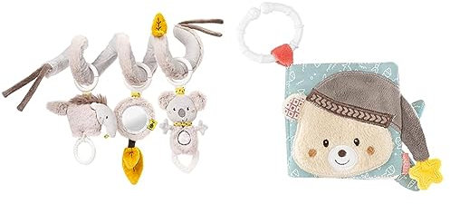 Fehn Activity Spirale Australia - Kinderwagen Spielzeug zum Fühlen und Greifen & Soft Bilderbuch Bruno – Baby Fühlbuch aus Stoff mit Tier Motiven