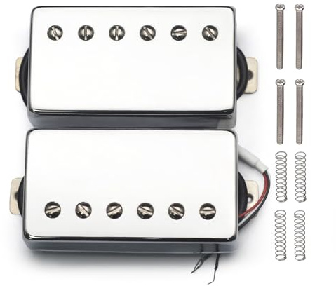SAPHUE Alnico 2 Humbucker Guitar Pickup 4 Coil Cable 7.5k/8.6k Coil Splitting with Brass Cover Alnico II Pickup for LP Guitar Chrome