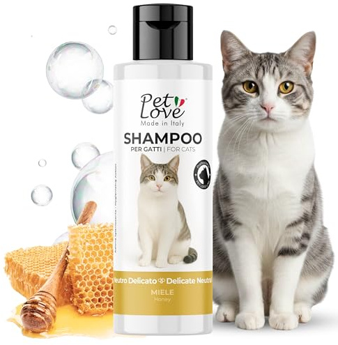 Pet Love Shampoo per Gatti Neutro e Delicato per Lavaggi Frequenti - Azione Detergente e Igienizzante per un Pelo Morbido e Luminoso, Adatto a Pelli Sensibili - Profumo di Miele, 250 ml