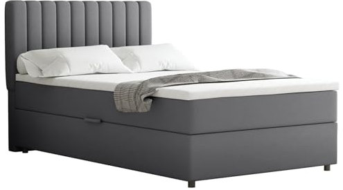 PANDA MÖBEL Boxspringbett Everest, 120x200, Polsterbett mit Bettkasten und Topper-dunkelgrau