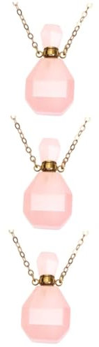 RORPOIR 3pcs Natural Crystal Fluorite Perfume Bottle Pendant Necklace Essential Oil Flask Travel Metal Chain Decor
