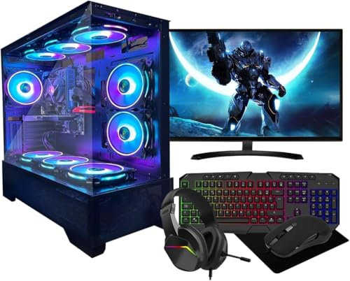 ASC Gaming PC Bundle, Intel Core i7, RTX 3050 6GB Graphics, 16GB RAM, 256GB SSD + 1TB HDD, WiFi, Windows 11, 500W 80+ PSU, Black 5 Fan RGB Case, 22” Monitor