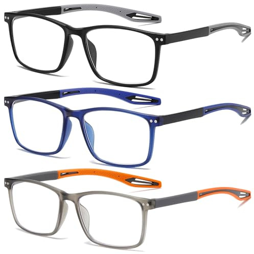 Fsread 3 Pack Reading Glasses for Men Sporty Style Blue Light Blocking Square Frames Lightweight Comfortable Readers +2.5