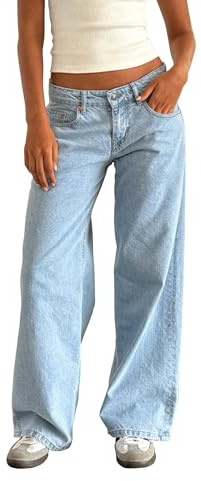 Yassiglia Women's Baggy Jeans Low Rise Straight Wide Leg Denim Pants Y2K Casual Boyfriend Jeans with Pocket for Women Streetwear (Light Blue, S)
