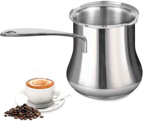 BORDEAG Cafetera turca, cafetera de 500 ml, cafetera turca, cafetera griega de acero inoxidable para preparar café y espuma de leche
