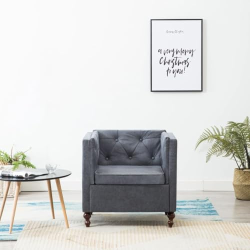 RMIHSJG Sillón de Tela Gris Sillón Chesterfield Elegante para Sala de Estar, Oficina o Dormitorio