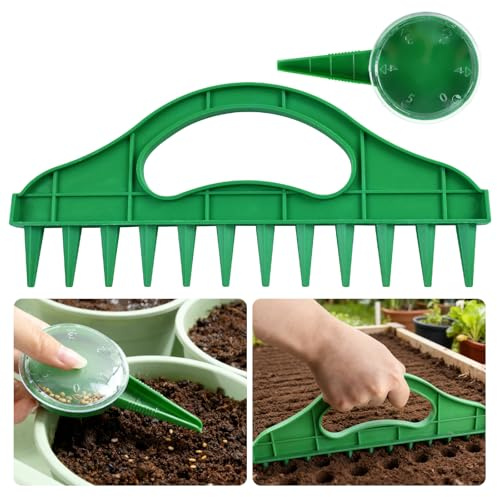 2 Piezas Sembradora Manual, Dispensador de Semillas, Esparcidor de Semilla, Sembradora de Semillas, Plantador Manual Ajustable, Excavadora de Agujeros de 12 Hoyos, para Plantar Verduras Frutas Flores
