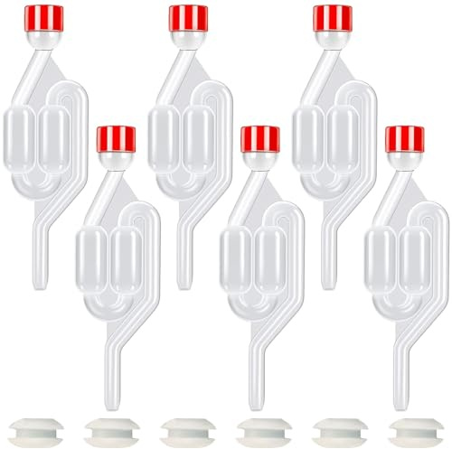 TenaLucy 6 Stück Gärröhrchen, Sauerkraut Gärspund, Wein Selber Machen Set Gärröhrchen mit Stopfen, Bierbrauset Gärspund mit Stopfen, Wein Selber Machen Gäraufsatz für Brauen von Bier Sauerkraut