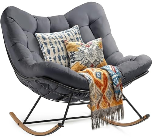YITAHOME Übergroßer Schaukelstuhl, breite Schaukelliege mit extra dickem Sitzkissen, bequemer Loungesitz für den Innen- und Außenbereich, Wohnzimmer, Terrasse, Garten, Veranda (Grau)