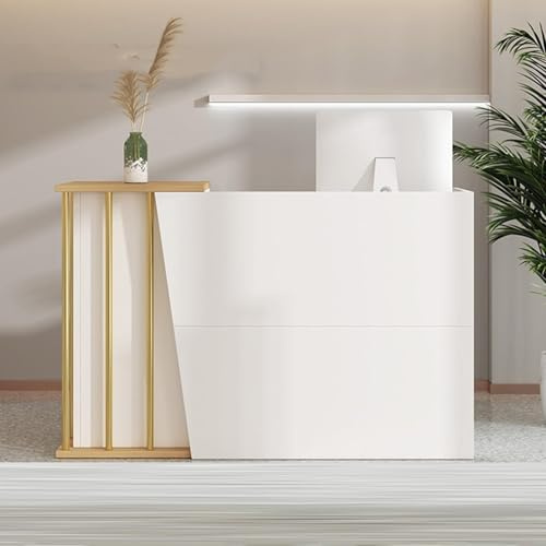 Mostrador de Recepción con Cajones Cerradura y Gran Almacenaje, Mueble para Tiendas, Supermercados, Salones de Belleza, Oficinas, Peluquerías, Hoteles y Tiendas de Conveniencia(Warm White,120cm)