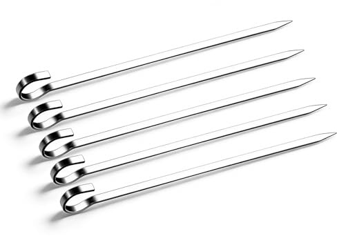 30PCS Kabob Skewers Flat Metal BBQ Barbecue Skewer 7 short Stainless Steel Shish Kebob Sticks Wide Reusable Grilling Skewers Set for Meat Shrimp Vegetable, Set of 30 with box (8inch 30PCS)