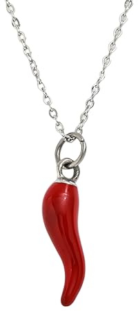 Collana in argento sterling 925 con corno italiano colorato per donna uomo, Cornicello - Ciondolo, Collana con peperoncino, Compleanno