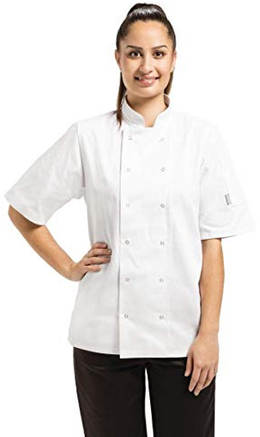 Whites Chefs Vegas Veste de cuisine mixte en polycoton à manches courtes, L, Blanc, Tour de poitrine : 112-117 cm, Double boutonnage, Lavable en machine, A211-L