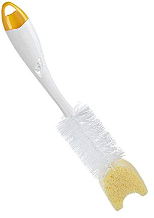 NUK Flaschenbürste Spülbürste mit Schwamm, herausnehmbare Saugerbürste im Griff, Farbe nicht frei wählbar, 1 Stück