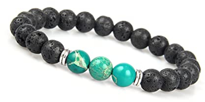 GD GOOD.designs Chakra Armband Herr av Natursten | Onyx Pärlor och Svart Lavasten 8mm | Elastiskt Kularmband Justerbart 16-20 cm - Present till Män