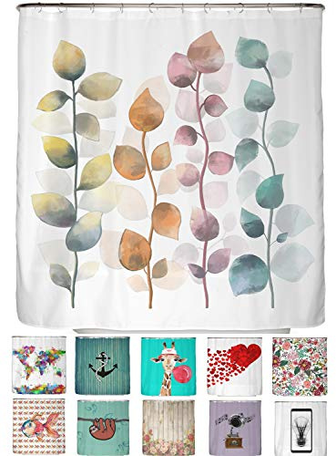 arteneur® - Bunte Blätter - Anti-Schimmel Duschvorhang 150x200 - Recycelt mit Öko-Tex Standard 100 - Beschwerter Saum, Blickdicht, Wasserdicht, Waschbar, 10 Ringe & E-Book