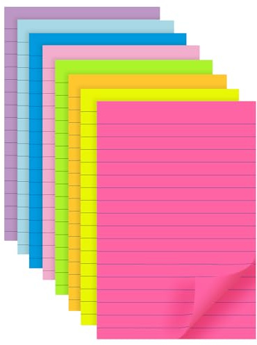 (8 Pads) Lined Sticky Notes 4x6 in Post, 8 Colors Self Sticky Notes Pad Its, Bright Post Stickies Colorful Big Rectangular Sticky Notes for Office, Home, School, Meeting, 40 Sheets/pad