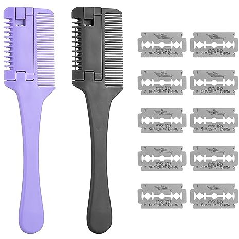 Haarschneider Kamm Effilierer Effiliermesser, Kamm Ausdünnen Haarschneidewerkzeug, Double Sided Hair Schneiden Trimmer mit 10 Ersatzklingen von Haaren Erwachsene Kinder Haarschnitt Hause(2 Stücke)