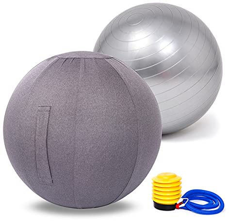 Palla di stabilità 55/65/75 cm, Palla da Yoga Antiscoppio Palla da Ginnastica con Cannuccia Gonfiabile, Palla di Stoffa Palla da Yoga Sedia a Sfera Palla da Seduta Seduta ergonomica Palla da Allenam